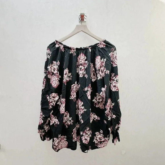 C&C California || Women's Botanica Soft V Neck Blouse Top Black Pink 2X - Picture 2 of 9